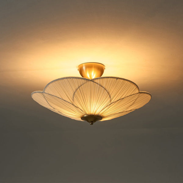 Thehouselights-Pleated Fabric Shade Flower Semi Flush Mount-Ceiling Light-3-Light-