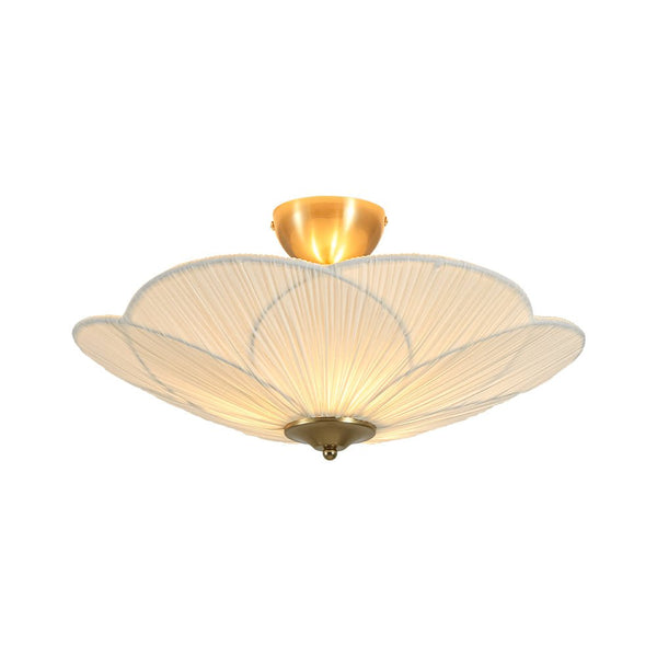 Thehouselights-Pleated Fabric Shade Flower Semi Flush Mount-Ceiling Light-3-Light-