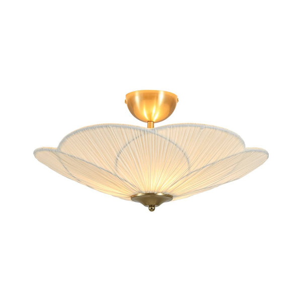 Thehouselights-Pleated Fabric Shade Flower Semi Flush Mount-Ceiling Light-3-Light-