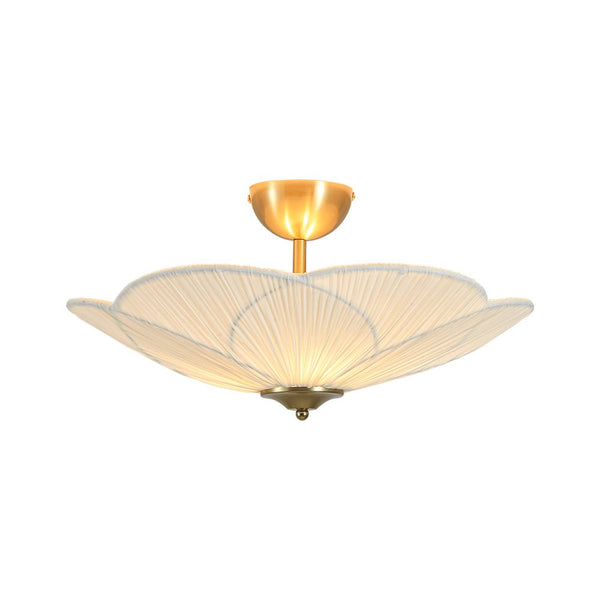 Thehouselights-Pleated Fabric Shade Flower Semi Flush Mount-Ceiling Light-3-Light-