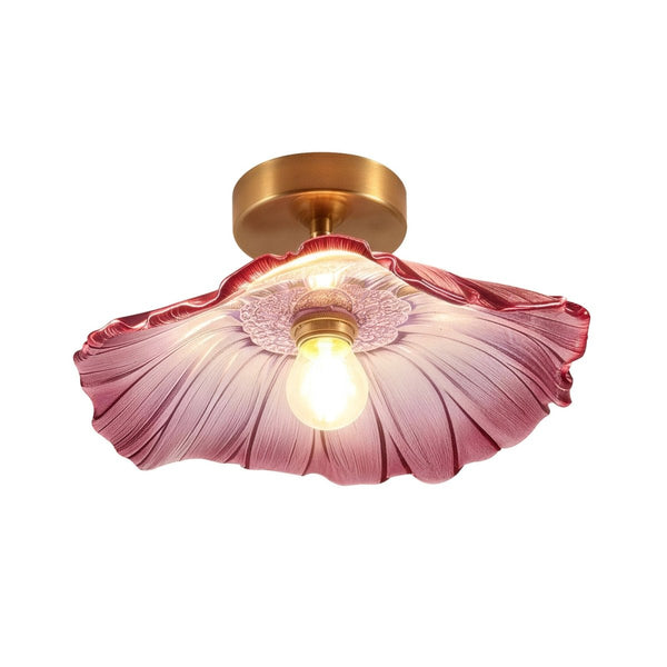 Thehouselights-Purple Lotus Floral Glass Semi Flush Mount-Ceiling Light-1-Light-