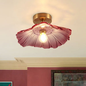 Thehouselights-Purple Lotus Floral Glass Semi Flush Mount-Ceiling Light-1-Light-
