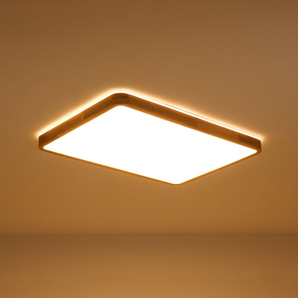 Thehouselights - Rectangle Dimmable LED Wooden Flush Mount Ceiling - Flush Mount - Wooden - 