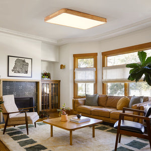 Thehouselights - Rectangle Wooden LED Flush Mount Ceiling Light - Flush Mount - 3000K (Warm White) - 