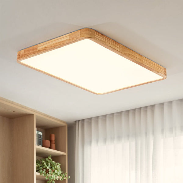 Thehouselights - Rectangle Wooden LED Flush Mount Ceiling Light - Flush Mount - 3000K (Warm White) - 
