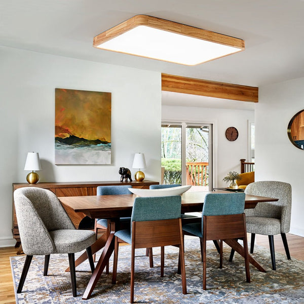 Thehouselights - Rectangle Wooden LED Flush Mount Ceiling Light - Flush Mount - 6000K (Cool White) - 