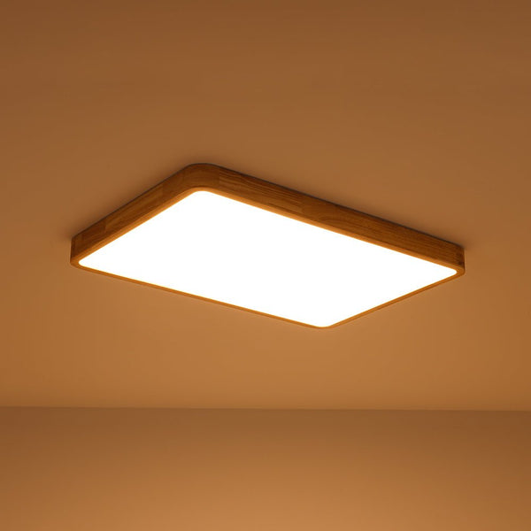 Thehouselights - Rectangle Wooden LED Flush Mount Ceiling Light - Flush Mount - 6000K (Cool White) - 