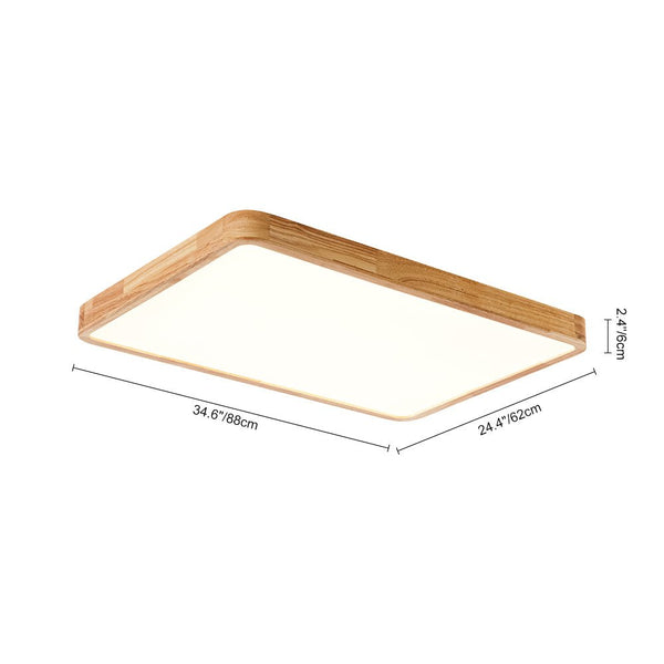 Thehouselights - Rectangle Wooden LED Flush Mount Ceiling Light - Flush Mount - 6000K (Cool White) - 