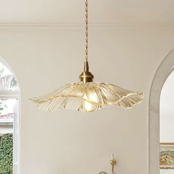 Thehouselights-Retro Farmhouse Lotus Flower Design Glass Pendant Light-Pendant-Clear-
