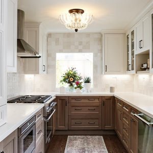 Thehouselights - Scalloped Glass Semi - Flush Mount Ceiling Light - Ceiling Light - Black & Clear Glass - 