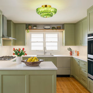 Thehouselights - Scalloped Glass Semi - Flush Mount Ceiling Light - Ceiling Light - Brass & Green Glass - 
