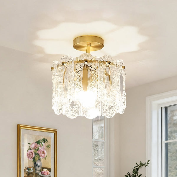 Thehouselights-Sculpture Glass LED Semi Flush Mount-Flush Mount-Brass-