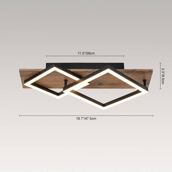 Thehouselights - Square LED Walnut Wood Grain Flush Mount - Ceiling Light - 1 - Light - 