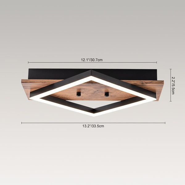 Thehouselights - Square LED Walnut Wood Grain Flush Mount - Ceiling Light - 1 - Light - 