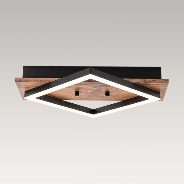 Thehouselights - Square LED Walnut Wood Grain Flush Mount - Ceiling Light - 1 - Light - 