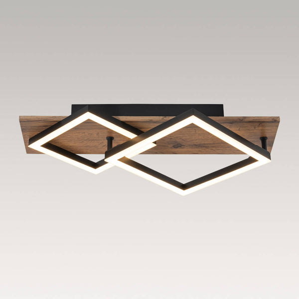 Thehouselights - Square LED Walnut Wood Grain Flush Mount - Ceiling Light - 1 - Light - 