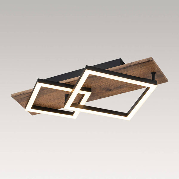 Thehouselights - Square LED Walnut Wood Grain Flush Mount - Ceiling Light - 1 - Light - 