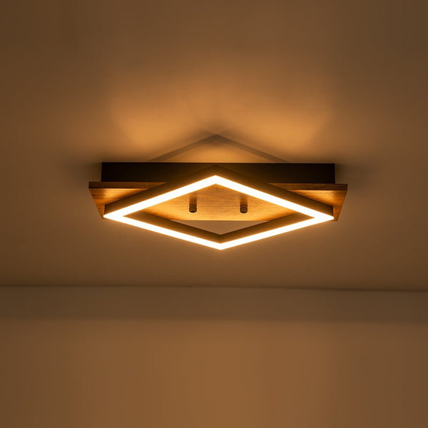 Thehouselights - Square LED Walnut Wood Grain Flush Mount - Ceiling Light - 1 - Light - 