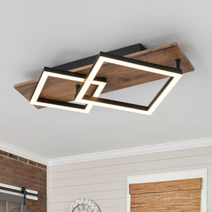 Thehouselights - Square LED Walnut Wood Grain Flush Mount - Ceiling Light - 2 - Light - 