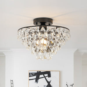 Thehouselights - Teardrop Crystal Tiered Flush Mount Ceiling Light - Ceiling Light - Black - 