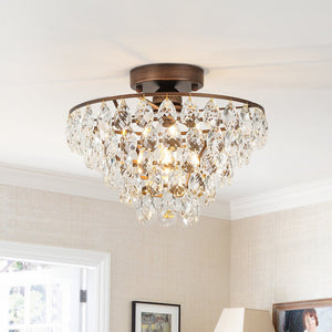 Thehouselights - Teardrop Crystal Tiered Flush Mount Ceiling Light - Ceiling Light - Brass - 