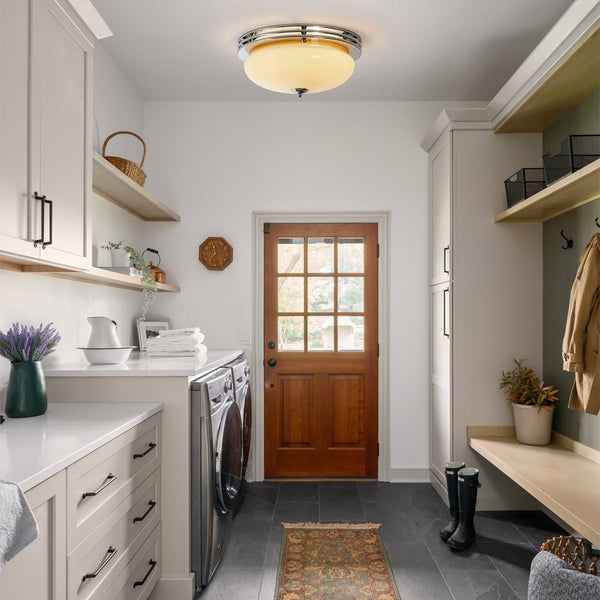 Thehouselights - Traditional French Round Glass LED Flush Mount Ceiling - Ceiling Light - Beige - 