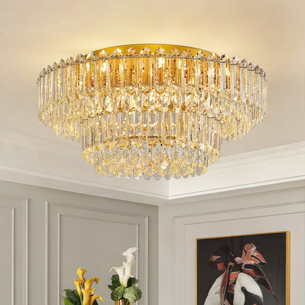 Thehouselights - Two - tier Crystal Glass Chandelier Raindrop Flush Mount Ceiling - Ceiling Light - 80 cm. - 