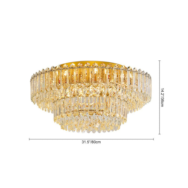 Thehouselights - Two - tier Crystal Glass Chandelier Raindrop Flush Mount Ceiling - Ceiling Light - 80 cm. - 