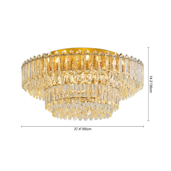 Thehouselights - Two - tier Crystal Glass Chandelier Raindrop Flush Mount Ceiling - Ceiling Light - 80 cm. - 
