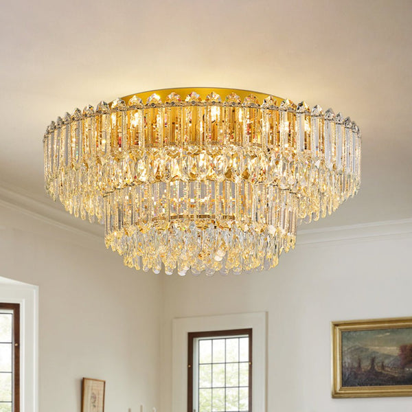 Thehouselights - Two - tier Crystal Glass Chandelier Raindrop Flush Mount Ceiling - Ceiling Light - 95 cm. - 