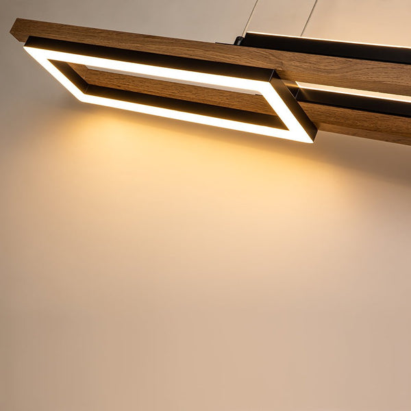Thehouselights-Wooden LED Linear Island Chandelier-Ceiling Light-3-Light-