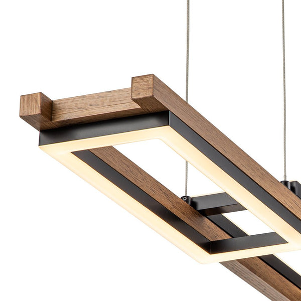 Thehouselights-Wooden LED Linear Island Chandelier-Ceiling Light-3-Light-