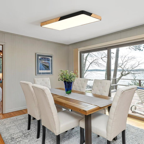 Thehouselights - Wooden Rectangle Dimmable LED Flush Mount Ceiling Light - Flush Mount - Black - 