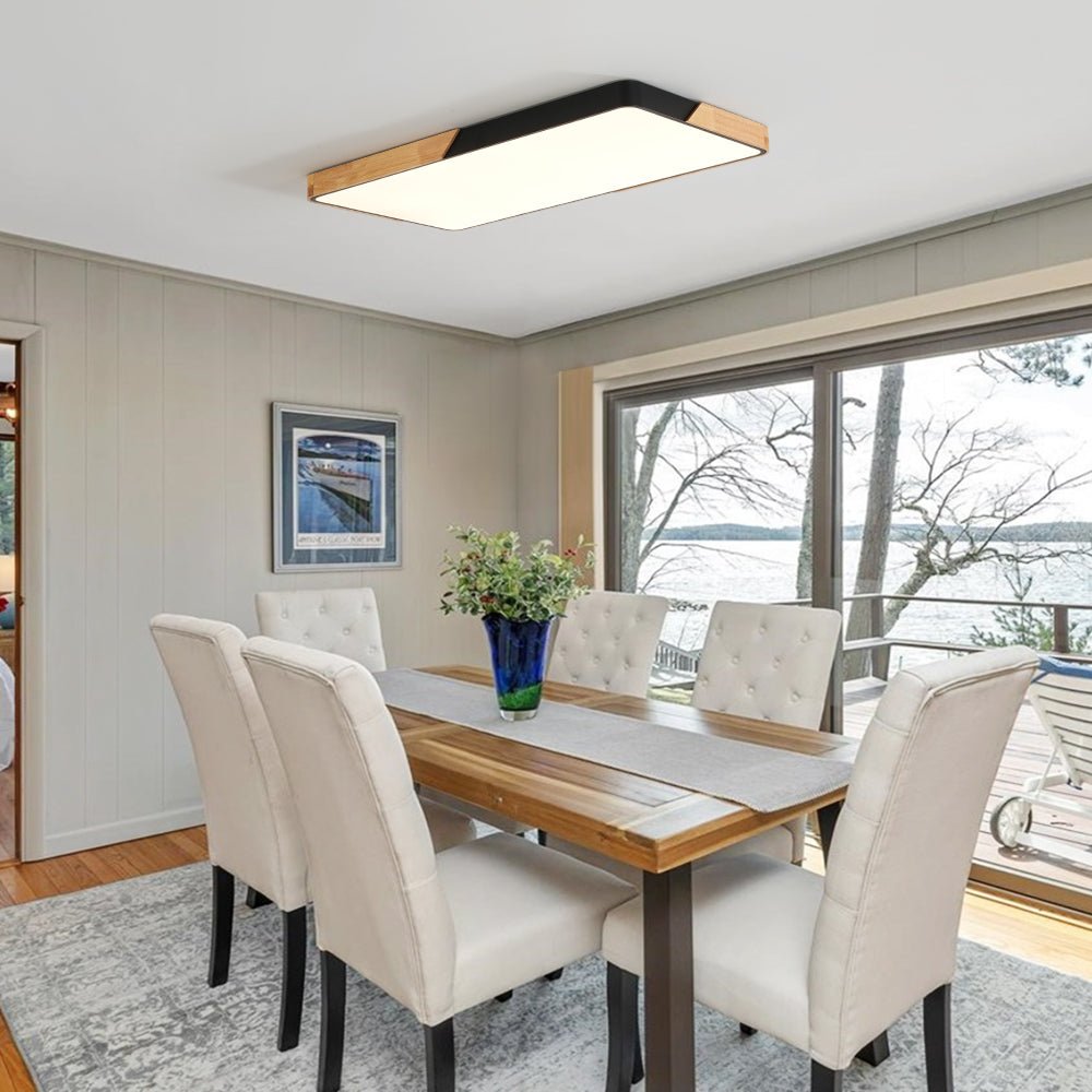 Wooden Rectangle Dimmable LED Flush Mount Ceiling Light | Living Room ...