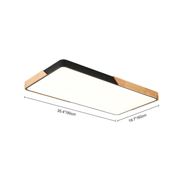 Thehouselights - Wooden Rectangle Dimmable LED Flush Mount Ceiling Light - Flush Mount - White - 