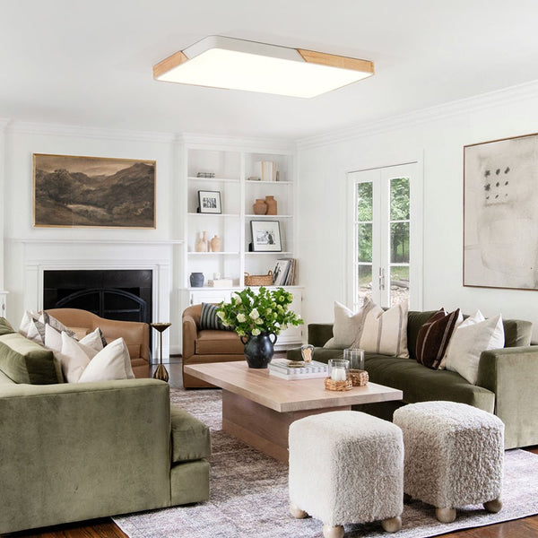 Thehouselights - Wooden Rectangle Dimmable LED Flush Mount Ceiling Light - Flush Mount - White - 