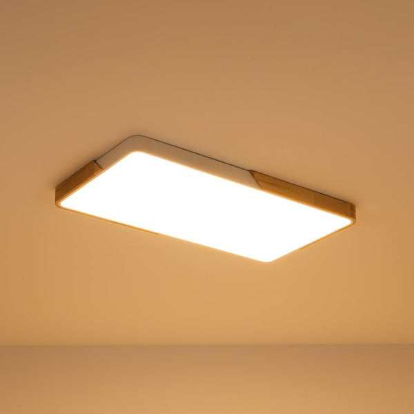 Thehouselights - Wooden Rectangle Dimmable LED Flush Mount Ceiling Light - Flush Mount - White - 