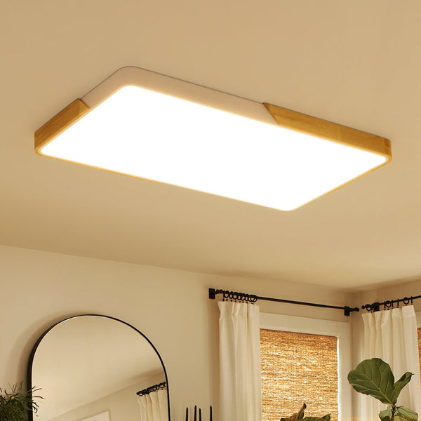 Thehouselights - Wooden Rectangle Dimmable LED Flush Mount Ceiling Light - Flush Mount - White - 