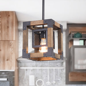 Kitchen Industrial Rustic Wood Pendant Light