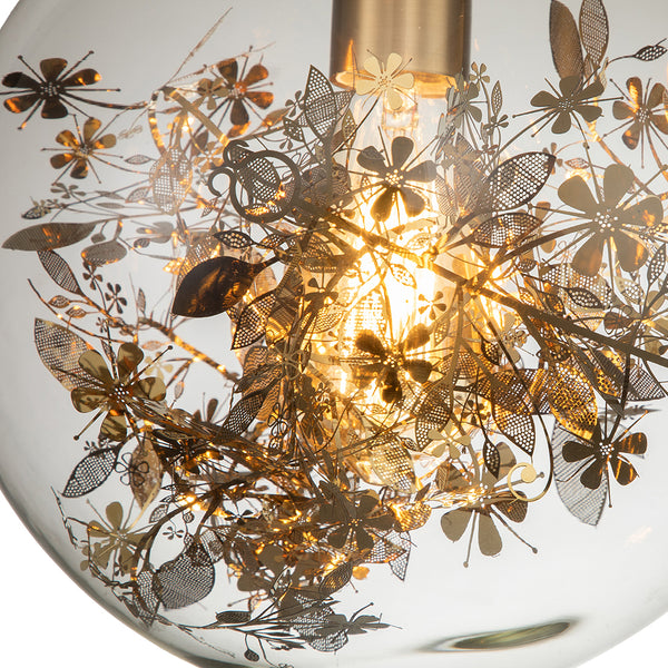 Glass Ball Pendant Lighting with Branching Leaves Design
