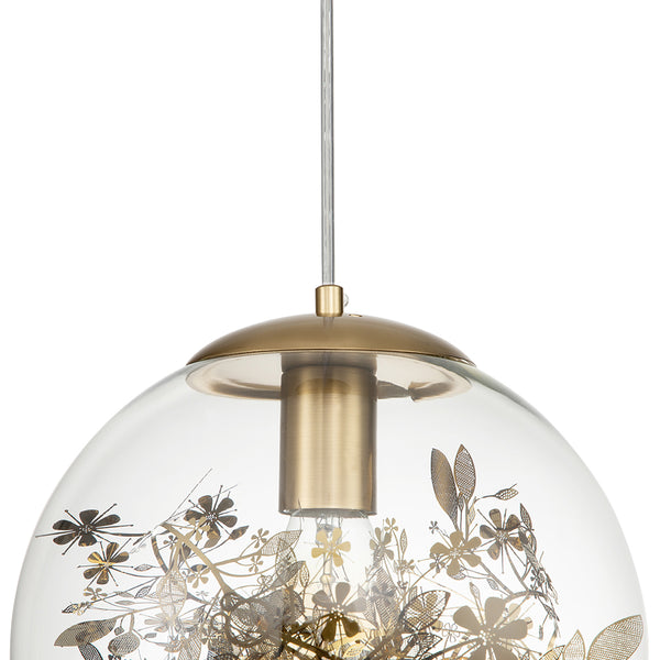 Glass Ball Pendant Lighting with Branching Leaves Design