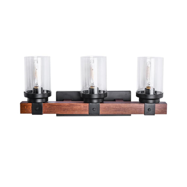 Kitchen Lightie-3-Light Metal Wood Wall Sconce Light with Glass Cylinder-Wall Lights--