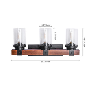 Kitchen Lightie-3-Light Metal Wood Wall Sconce Light with Glass Cylinder-Wall Lights--