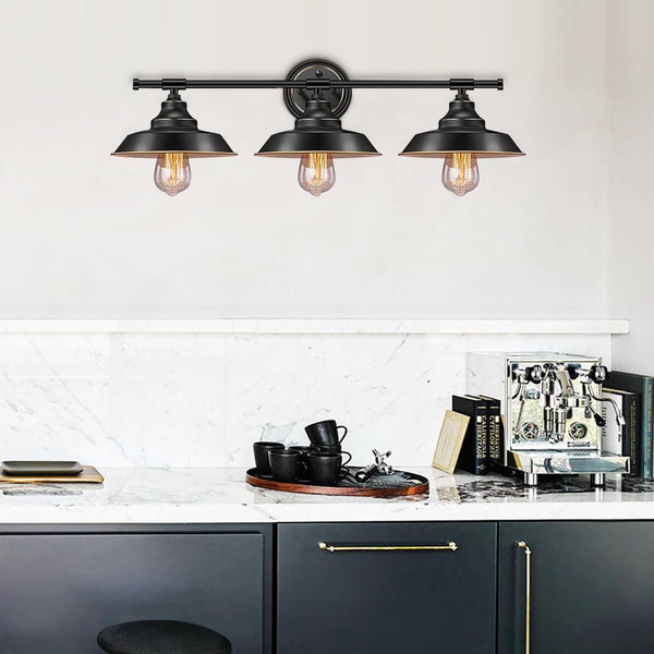 Kitchen Lightie-Farmhouse Vintage Rustic Style 3-Light Black Wall Light Fixture-Wall Lights--