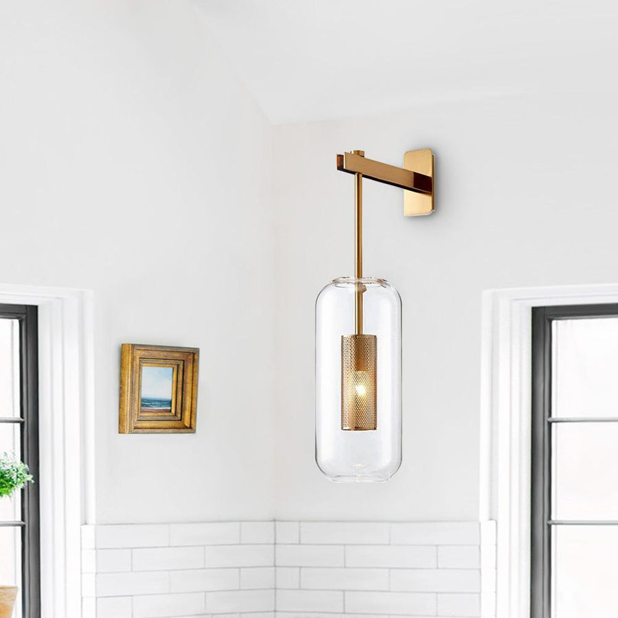 Kitchen Lightie-Mid-Century Modern 1-Light Glass Cylinder Wall Light Fixture-Wall Lights-Black-
