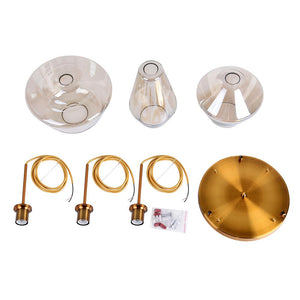 Kitchen Lightie-Modern Brass Geometric Glass Pendant Light-Pendants-Clear Glass-3 Lt-Round Canopy