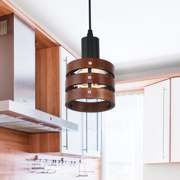 Kitchens 'n Lights-1-Light Single Drum Cage Kitchen Island Pendant-Pendants-Brown-