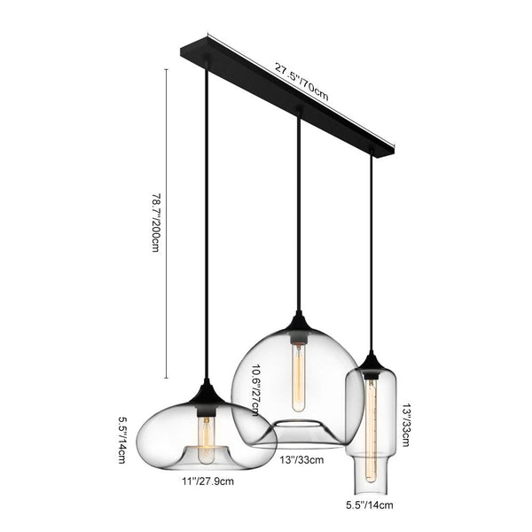 Kitchens 'n Lights -3 Light Linear Pendant with Clear Glass Shades-Pendant Light-Default Title-