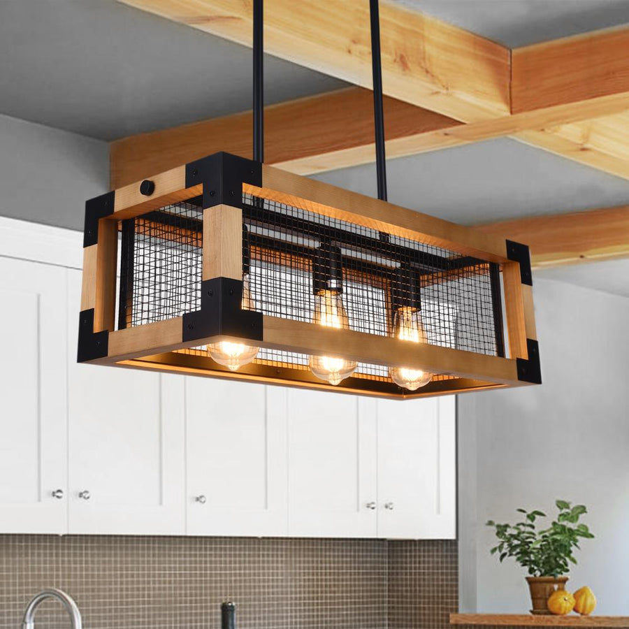 Kitchens 'n Lights-3-Light Rectangle Wood Kitchen Island Pendant Light-Pendants-Default Title-