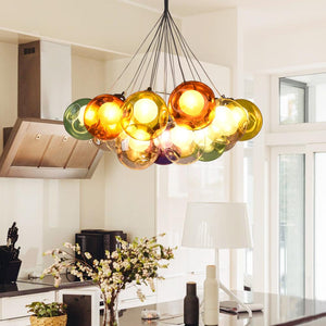 Thehouselights-Cluster Glass Pendant Lights with Multi-Color Globes-Pendant Light-Yellow Tone-7 Globes